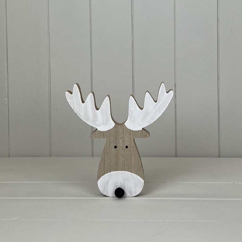 Medium White Wooden Reindeer Head Ornament  detail page